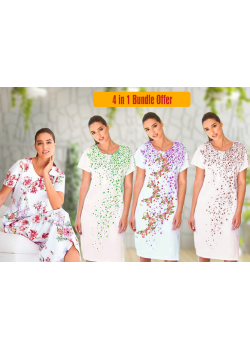 4 in 1 Bundle Offer, Women Cotton Nighty Gown Assorted Colors And Designs, G1