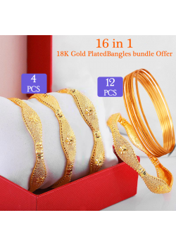 16 in 1,18K Gold PlatedBangles bundle  Offer,Nilanjan 18K Gold Plated Fashionable Multi Design 4Pcs Set Bangles,Milano 18K Gold Plated 12 Pcs Fancy Bangles16B18K