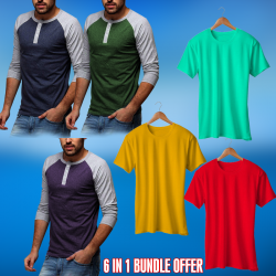 6 in 1 Bundle Offer, 3Pcs Set Assorted Color unisex T-Shirt, Hype 3 Pcs Unisex Cotton T-Shirt, Assorted Colors