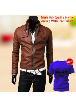Tracker Men's High Quality Leather Soft Jacket, With Free T-Shirt, TR529