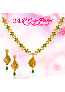 AH Gold Fashion 24K Gold Plated Green Stone Design Necklace, AH3329