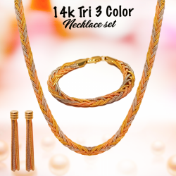 Milano 14k Tri 3 Color Gold Rope Chain Necklace Set, ML500