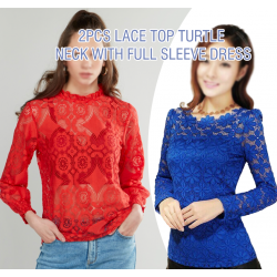 2pcs Lace Top Turtle Neck With Full Sleeve Ladies Dress, SH13