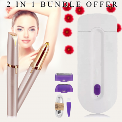 2 in 1 Bundle Offer, Finishing Touch Pain Free Hair Removal, F76,Flawless Eyebrow Hair Remover,Electric Painless Facial Hair Remover Trimmers with LED Light for Women - Rose Gold,2in1b