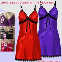 KItty Hi-Quality Women's 2pcs Sleeveless Assorted Color Nightwear Set, K458