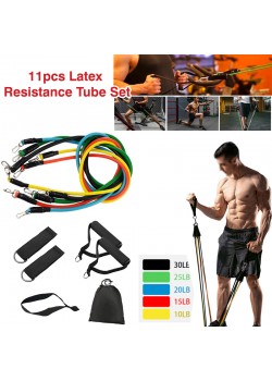 Solid 11pcs Latex Resistance Tube Set for Yoga, Fitness, Exercise, Pilates, Cross Fit, 11GY