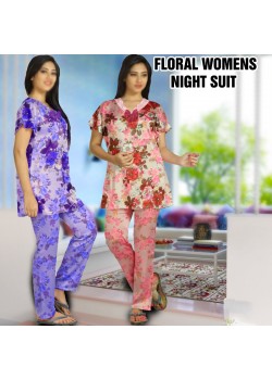 2PCS Floral Womens Blend Half Sleeve Night Suit, FN8