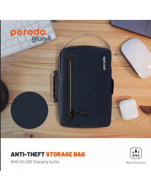 Porodo Lifestyle Anti-Theft Storage Waterproof Bag 8.2" With 2A USB Charging Outlet, PR76