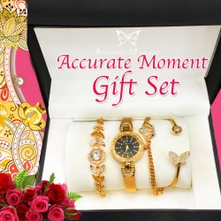 Accurate Moment Simple Ceramic Dial Crystal Studded Bracelet Women's Gift Set, AC6