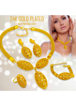 Dakkak Fashion 24K Gold Plated Indian Design Necklace Set, Earrings, Pendant, Chain And Bracelet, IN01