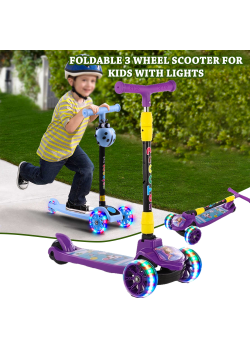  Multi Color, Fomas Foldable 3 Wheel Scooter For Kids With Lights