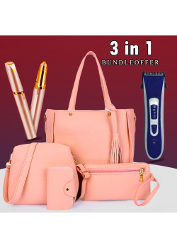 3 in 1 Bundle Offer, Ladies Fashion 4pcs Hand Bag, LBG1, Aknova Rechargeable Hair Trimmer, Flawless Eyebrow Hair Remover,11T