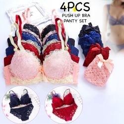 4pcs Women Plus Size Push Up Underwear Set Bra And Panty, PB01