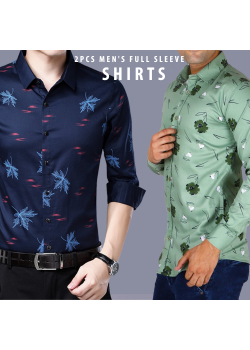 Pailiou Assorted Color & Different Printed 2pcs Men's Full Sleeve Shirts, SHR87