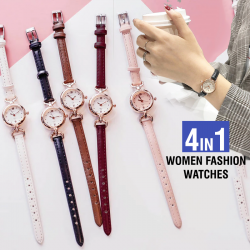 4 Pcs Women Girl Simple Quartz Wrist Watch PU Leather Strap Mini Thin Dial Watches H9
