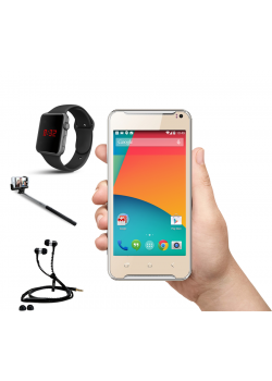 4 in 1 Bundle Offer, Safari One X10 Smartphone , Selfie Stick, Macra Digital Unisex Watch, Zipper Stereo Wired Earphones with Mic