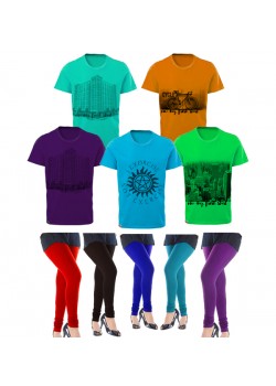 10 in 1 Bundle Offer, Stylish T-Shirt And Universal Leggings Set Assorted Colors And Designs