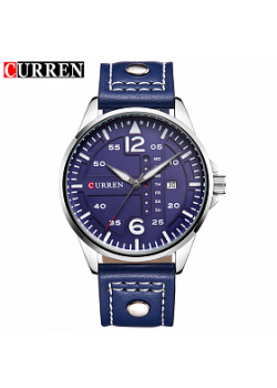 Curren Leather Band Watch For Men, 8224, Navy