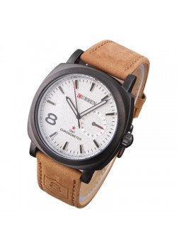 Curren Leather Band Watch For Men, 8139 White Dial