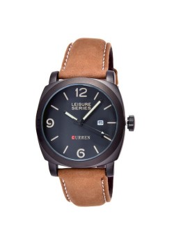 Curren Genuine Leather Band Watch For Men, M8158, Black Brown