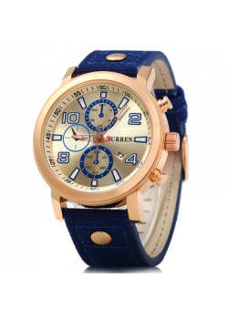 Curren Leather Band Watch For Men, 8199, Blue